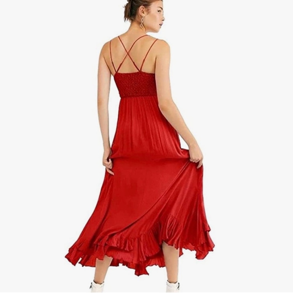 NWT Free People Adella Red Maxi Slip Dress - Picture 3 of 10